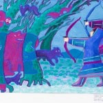 Огурцова Вероника, 13 лет, 2 класс, «Храбрые охотники» по мотивам хантыйской сказки, тон. бумага, гуашь, МБОУ ДОД ДХШ ДПИ г. Сургут, преп. Бирюкова Е.Н.